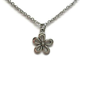 🌸 Flower Necklace Tibetan Silver Charm Stainless Steel 18" chain 🌸 4for$20